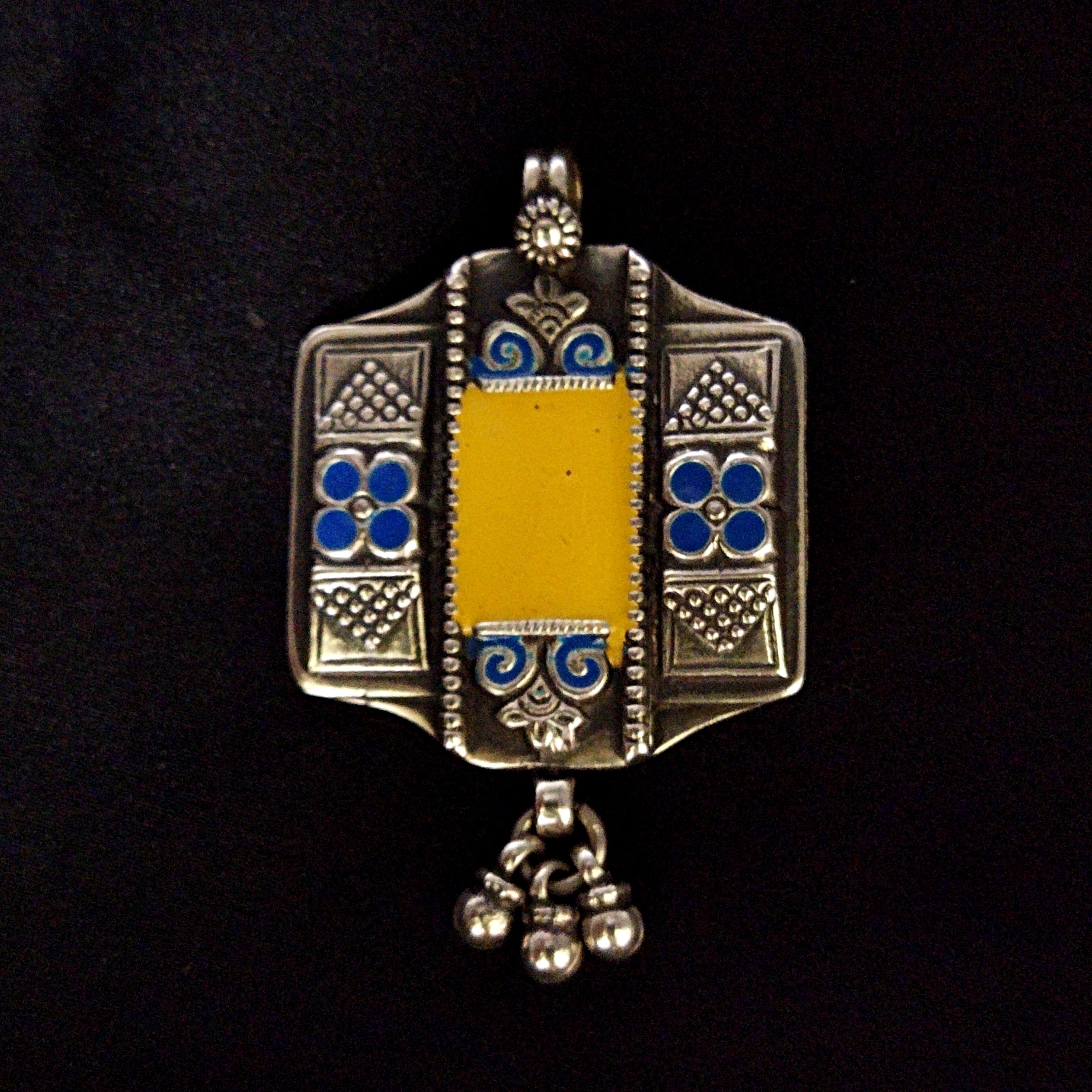 Antique Traiditional Yellow Blue Classic Solid 925 Silver Pendant
