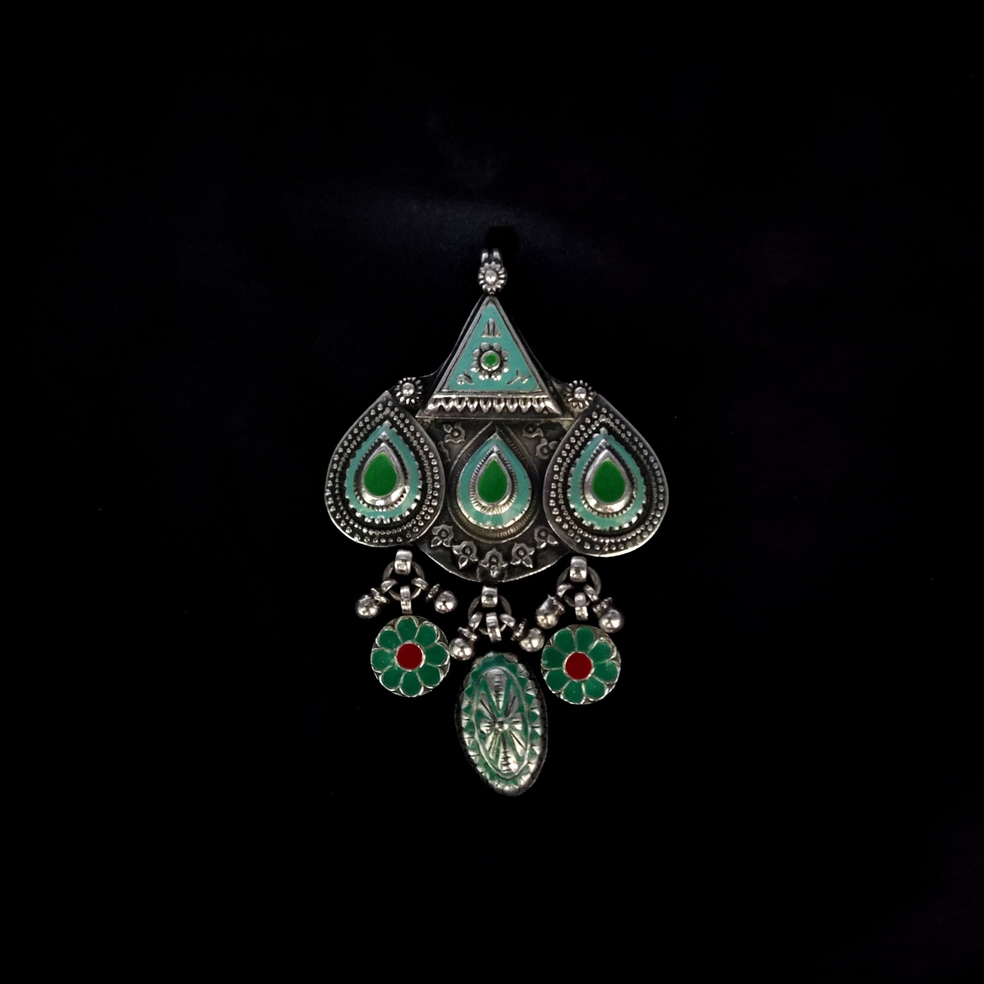 Classy Triple Pear Design Flower Dangle Antique Solid 925 Silver Pendant