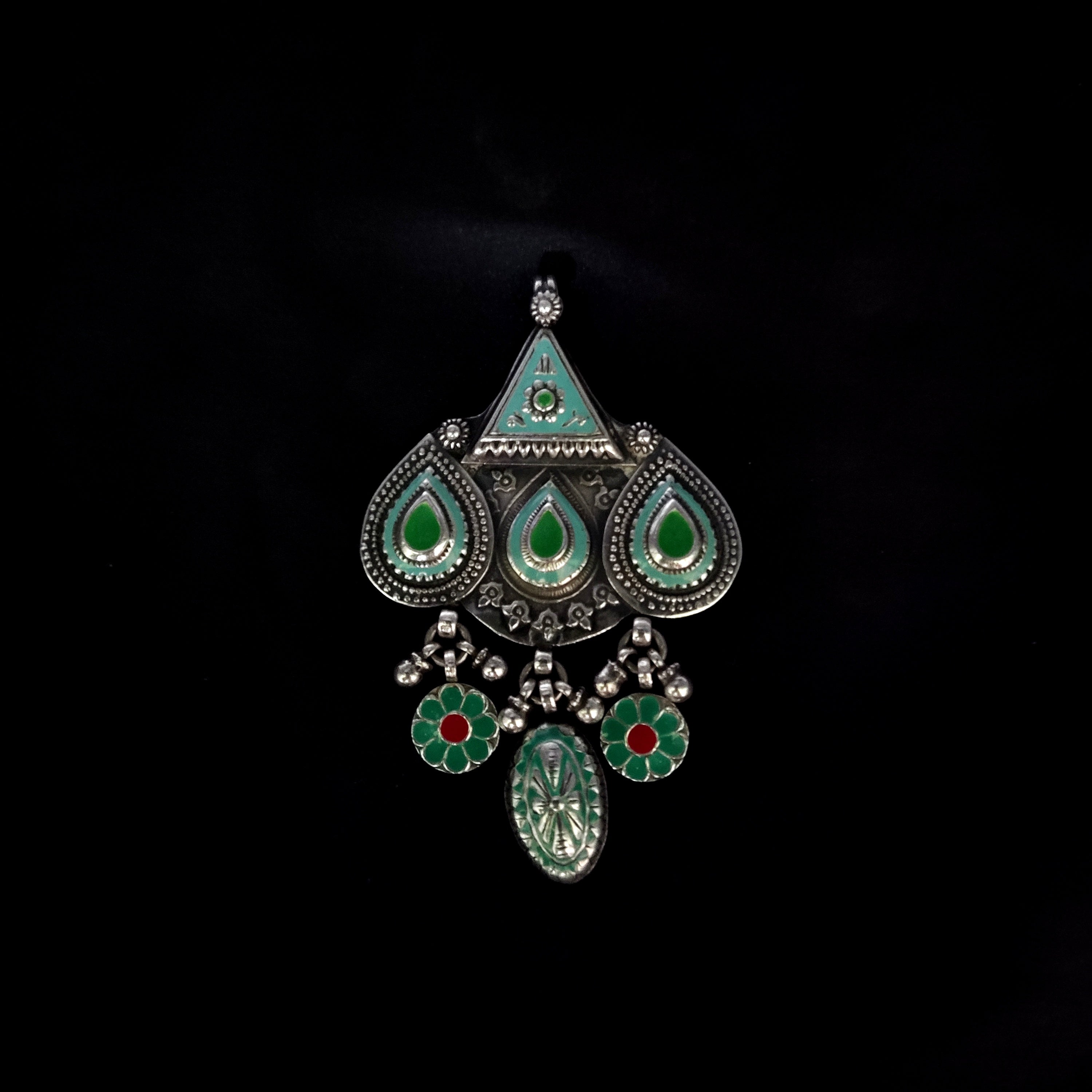 Classy Triple Pear Design Flower Dangle Antique Solid 925 Silver Pendant