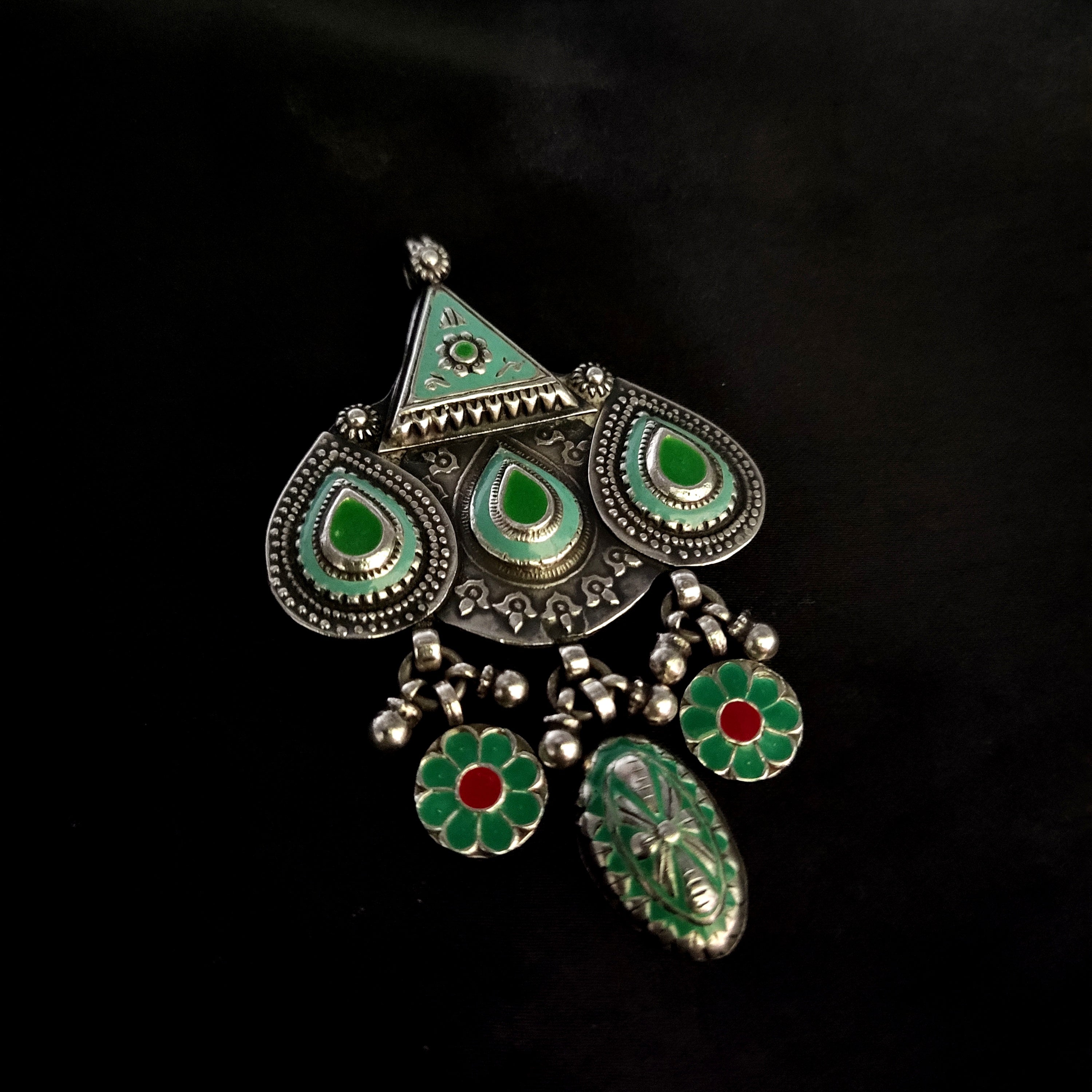 Classy Triple Pear Design Flower Dangle Antique Solid 925 Silver Pendant