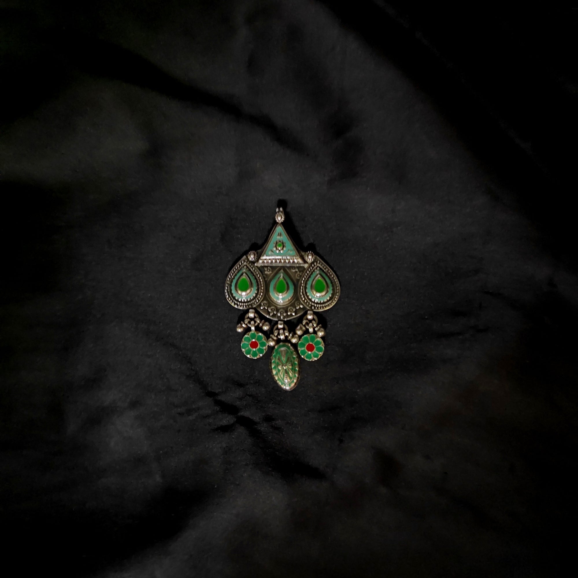 Classy Triple Pear Design Flower Dangle Antique Solid 925 Silver Pendant