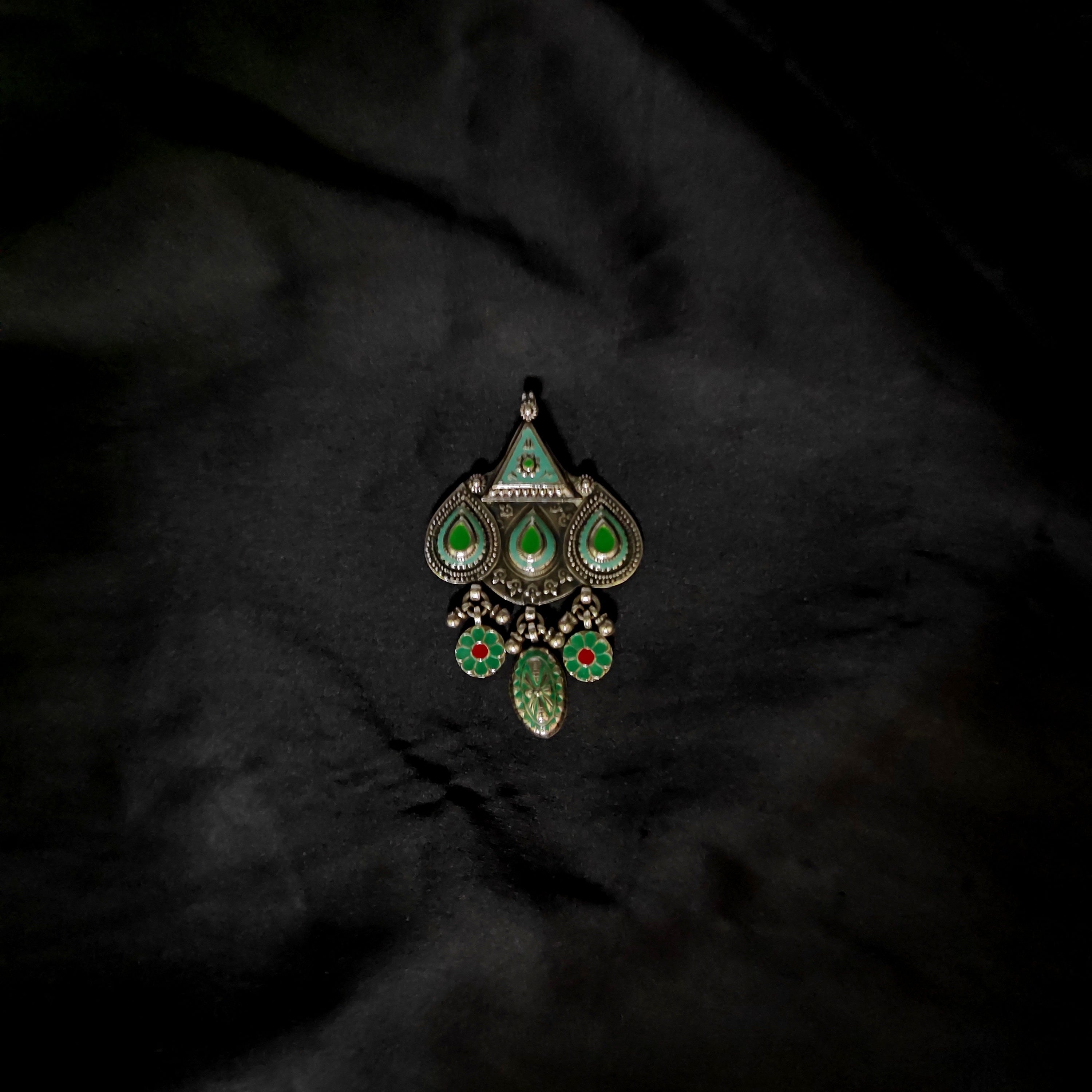 Classy Triple Pear Design Flower Dangle Antique Solid 925 Silver Pendant