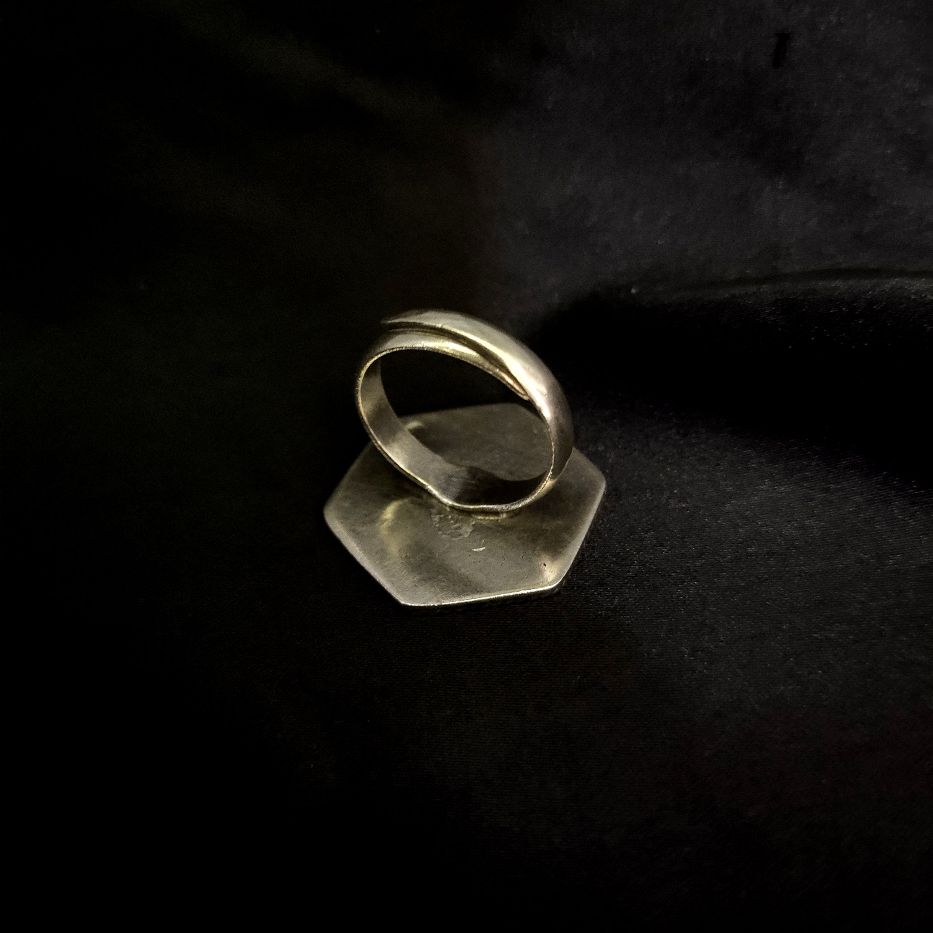 Handmade Hexagon Shape Yellow, Green & Blue 925 Solid Silver Adjustable Ring