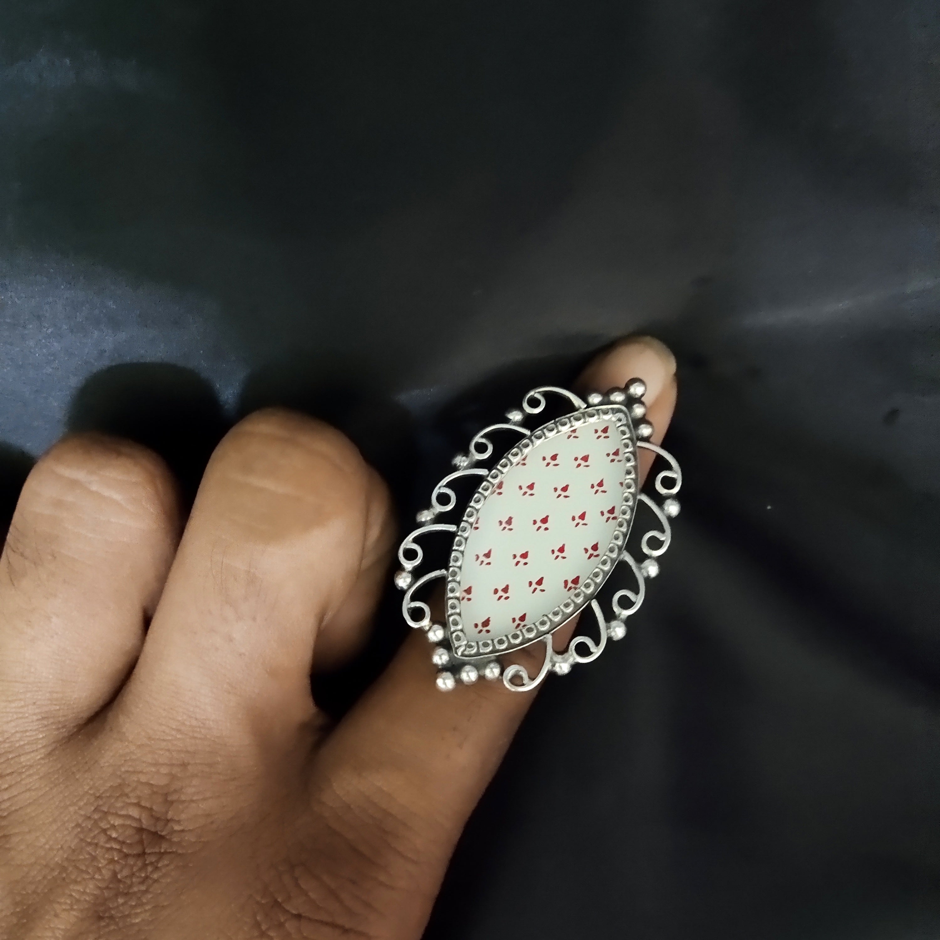 Amazing Antique Marquise Shape Filigree Design Solid 925 Silver Adjustable Ring