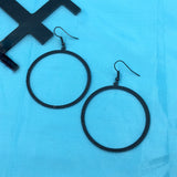 Deep Rich Black Simple Bold Circle Hook Earrings