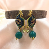 Floral Enamel Peacock With Round Beads Earrings