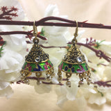 Triangle Cone Flower Jhumka With Floral Enamel Earrings