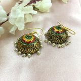 Deep Golden Rajwadi Style Jhumka Beads Earrings