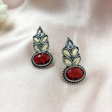 Oval & Marquise Shape Stone Solid Leaf Design Earrings