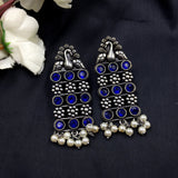 Sparkle Shiny Stones Row With Gorgeous Peacock & Beads Earrings