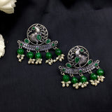 Circle Beads With Stones Peacock Vintage Look Earrings