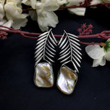 Amazing Beach Style Palm Leaf With Silver Stone Earrings