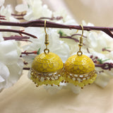 Fabulous Shiny Enamel With Royal Print Beads Jhumka Earrings