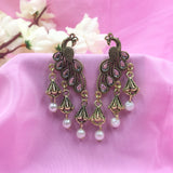 Amazing Peacock Design With Silver Beads Earrings