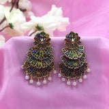 Gorgeous Peacock With Triple Half Flower Earrings