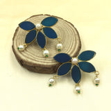 Matt Finish Marquise Stones Half Flower Design Earrings