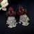 Three Pear Shape Stones Silver Beads Traditional Earrings