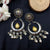 Old Vintage Era Style Half Moon Design Round Pearls Earrings