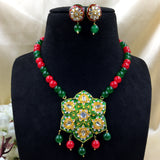 Old Gujarati Style White Stones Flower Traditional Necklace Set