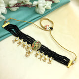 Bright Black Beads Row Fancy Kundan Work Necklace
