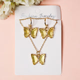 Yellow Stone Butterfly Necklace Earring Set