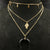 Black Half Moon With Cross Dangle Triple Chain Necklace