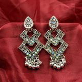Sparkle Stones With Ghungroo Geometric Design Earrings