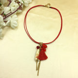 Deep Red Beads With Golden Feather Fashion Necklace