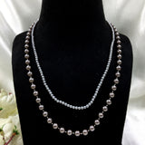 Double Layer Gray & Silver Round Beads Necklace