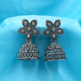 Five Petals Flower With White Stone & Jhumka Earrings