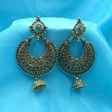 Filigree Half Moon Design Golden Oxidised Earrings