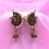 Royal Peacock Design With White Beads & Jhumka Earrings