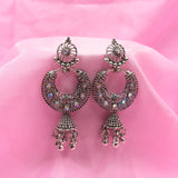 Halfmoon Filigree Design Sparkle Stone & Jhumka Earrings