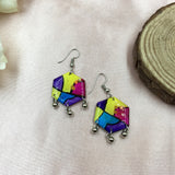 Multi Color Hexagon Shape Ghungroo Hook Earrings