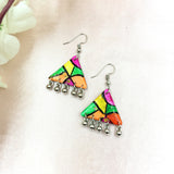 Solid Resin Colorful Triangle Shape Ghungroo Hook Earrings
