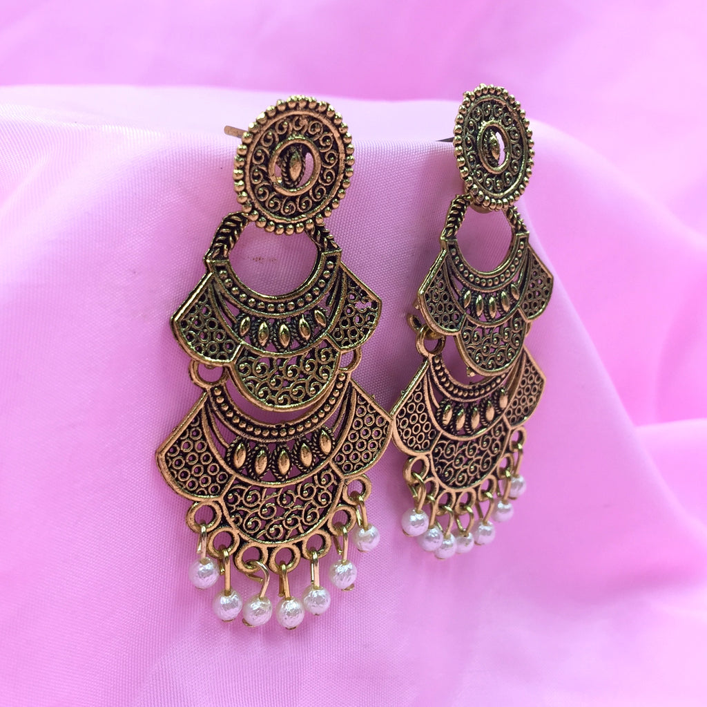 Amazon.com: Aradhya Chandbali Oxidized Golden Earrings for Women: Clothing,  Shoes & Jewelry