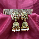 Impressive Vintage Peacock With Beads Jhumka Earrings