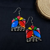Colorful Floral Print Ghungroo Hook Earrings
