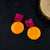 Magenta Pink Square & Mango Yellow Circle Resin Earrings