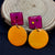 Magenta Pink Square & Mango Yellow Circle Resin Earrings