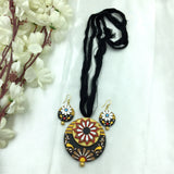 Black Circle Flower Design Vintage Terracotta Necklace