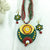 Green Circle With Yellow & Red Flower Terracotta Necklace