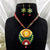 Green Circle With Yellow & Red Flower Terracotta Necklace