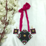 Kite Shape Black & Pink Stylish Terracotta Necklace