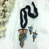 Handmade Antique Owl Design Black Terracotta Necklace Set