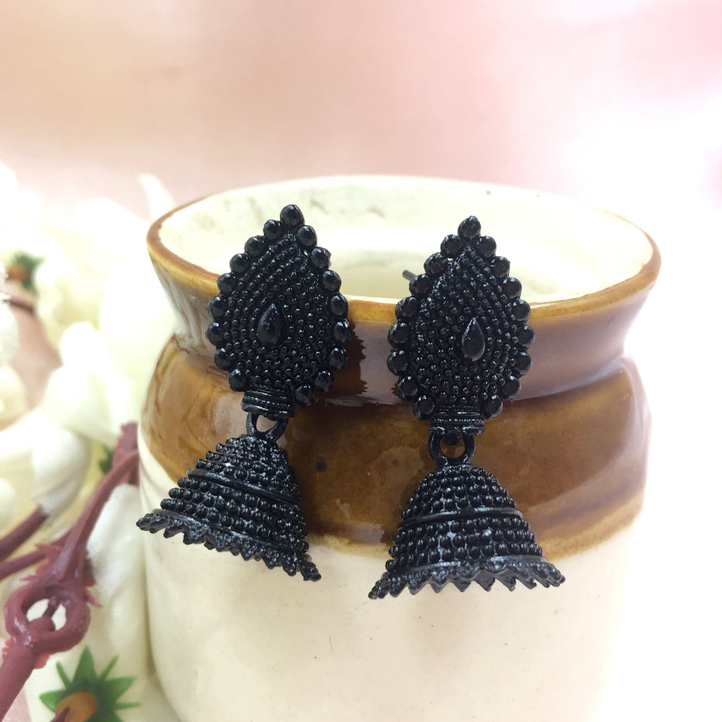 Buy Oxidised White Beads Black Metal Jhumka Earrings Online at Best Price |  Cbazaar