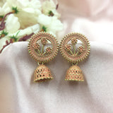 Triple Rose Flower In Circle With Jhumka Earrings