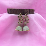 Sparkle Stones Flower With Solid Jhumka Earrings