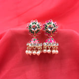 Colorful Enamel Flower & Jhumka Beads Earrings