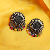 Big Solid Flower With Multi Color Beads Earring